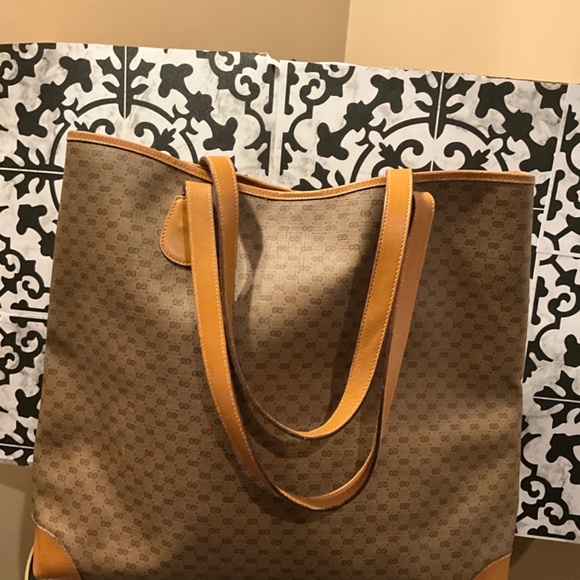 GUCCI Sherry Vintage Tote Micro GG PVC Beige Authentic - Picture 2 of 11